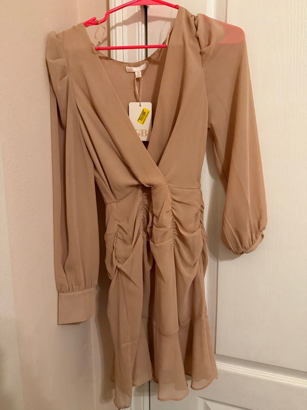 Gianni Bini Long Sleeve Beige/Taupe Wrap Dress